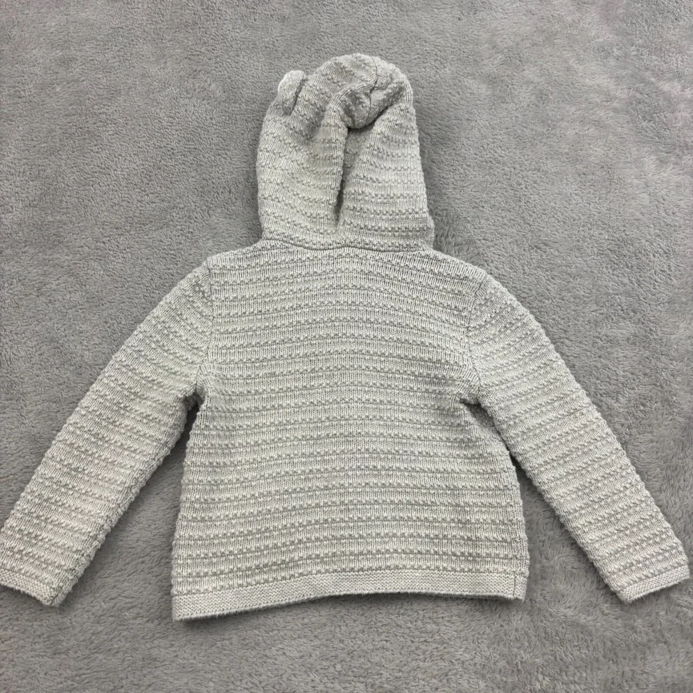 Ralph Lauren Bear Ear Hooded Cardigan Sweater Unisex 18M Baby‎ Gray Cotton Logo